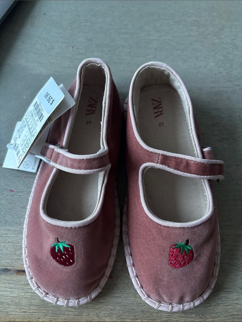 NWT Zara Kids Mary Jane Shoes with Strawberry embroidery
